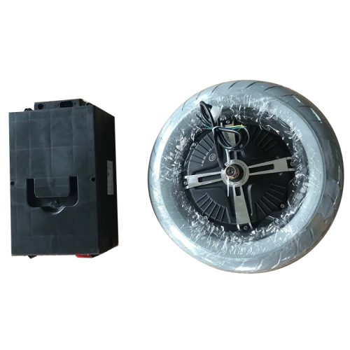 Electric motor wheel with solid tyre.